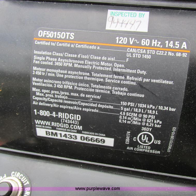 image for item AW9674 Ridgid BM143306669 air compressor