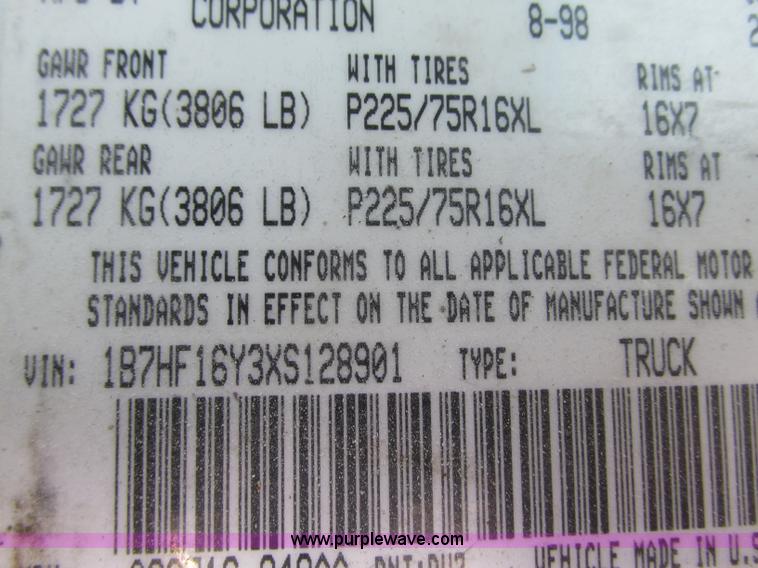 image for item B2971 1999 Dodge Ram 1500 pickup truck