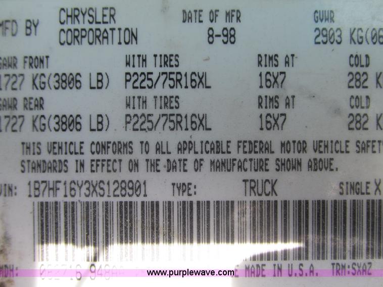 image for item B2971 1999 Dodge Ram 1500 pickup truck