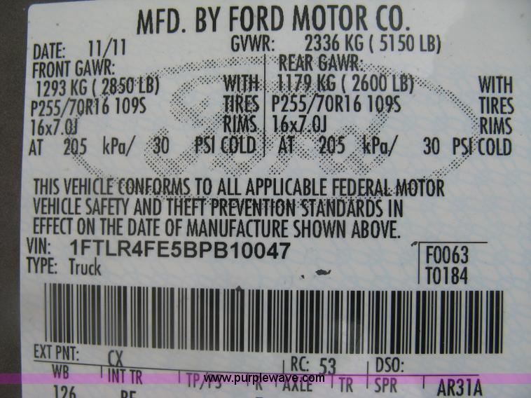 image for item K8646 2011 Ford Ranger XLT SuperCab pickup truck