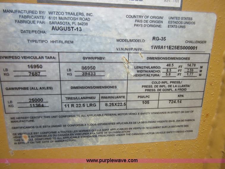 image for item D2497 2014 Whitzco Challenger RG-35 equipment trailer