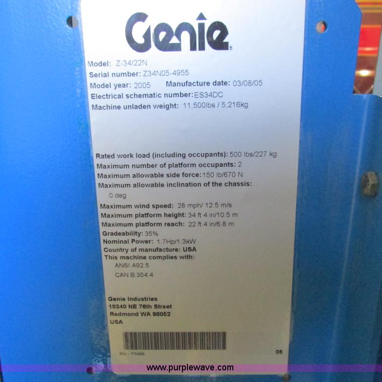 image for item K2151 2005 Genie Z-34/22 boom lift