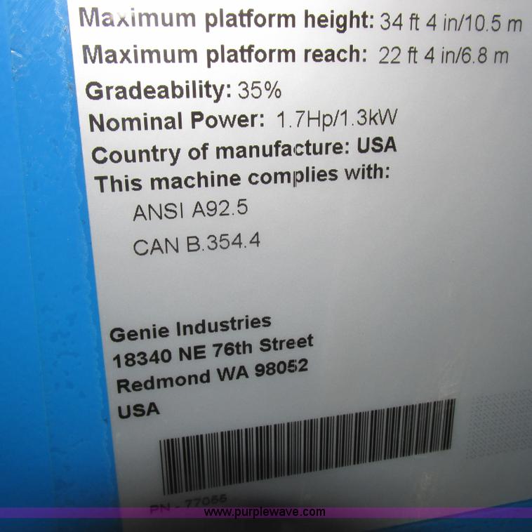 image for item K2151 2005 Genie Z-34/22 boom lift