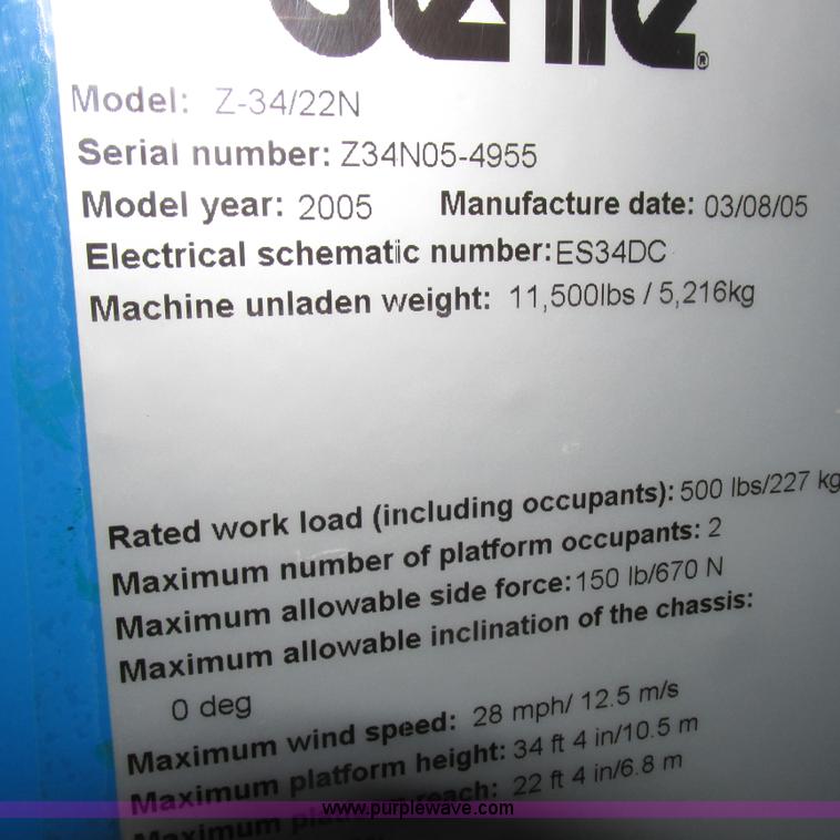 image for item K2151 2005 Genie Z-34/22 boom lift