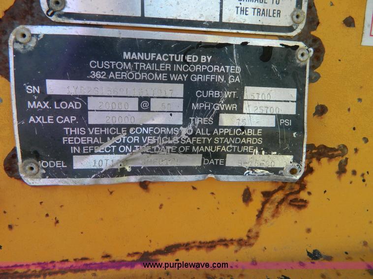 image for item BJ9177 1990 Custom 10T100 equipment trailer