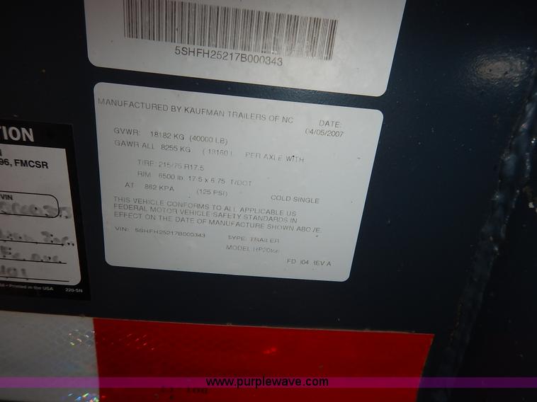 image for item J3837 2007 Kaufman HP20ton equipment trailer