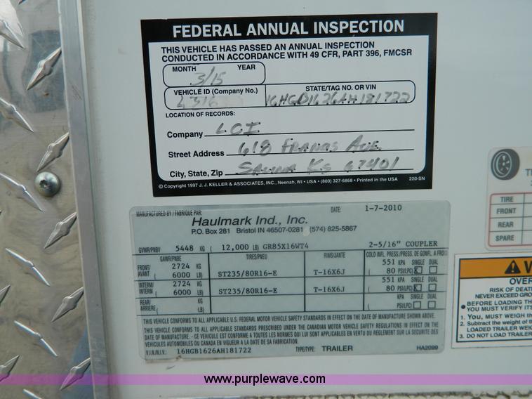 image for item K8106 2010 Haulmark enclosed trailer