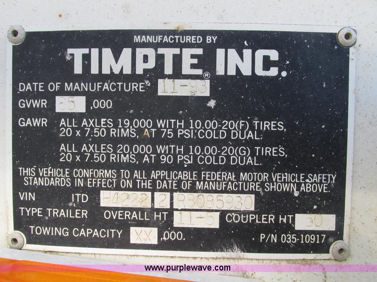 image for item H4601 1994 Timpte Super Hopper grain trailer