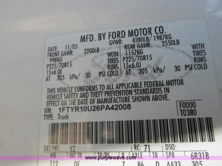 image for item B2989 2006 Ford Ranger XL pickup truck