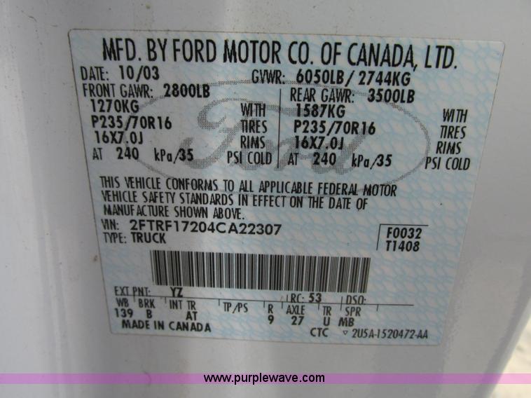 image for item B2992 2004 Ford F150 Heritage XL pickup truck