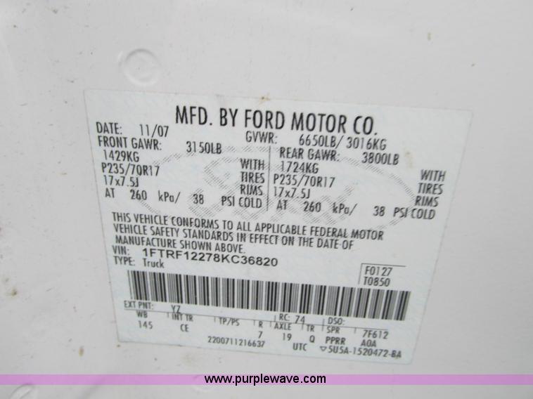 image for item B2998 2008 Ford F150 XL pickup truck