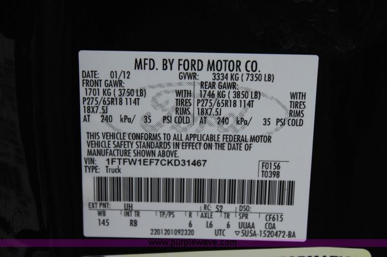 image for item I1620 2012 Ford F150 FX4 SuperCrew pickup truck