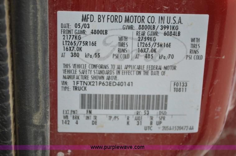 image for item I2821 2003 Ford F250 Super Duty SuperCab pickup truck