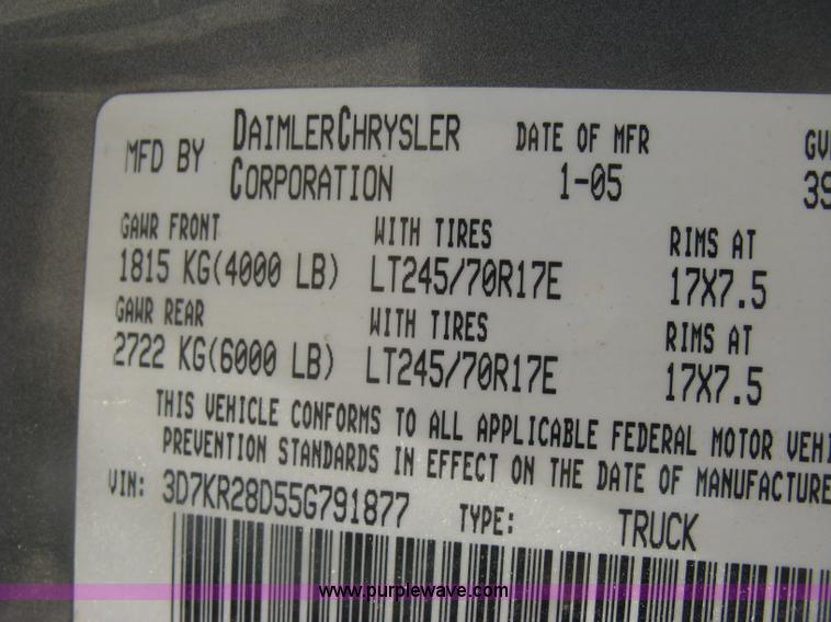 image for item K8649 2005 Dodge Ram 2500 HD Quad Cab pickup truck