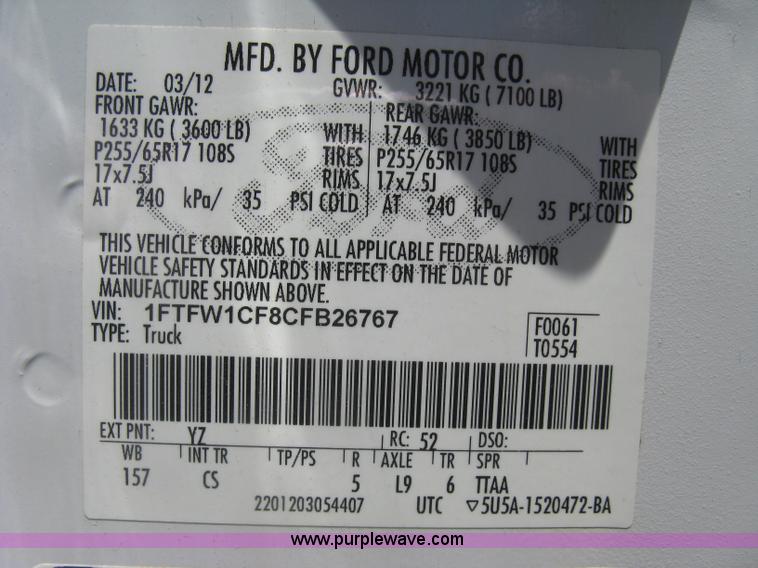 image for item K8650 2012 Ford F150 XLT SuperCrew pickup truck