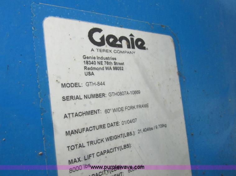 image for item K2174 2007 Genie GTH844 telehandler