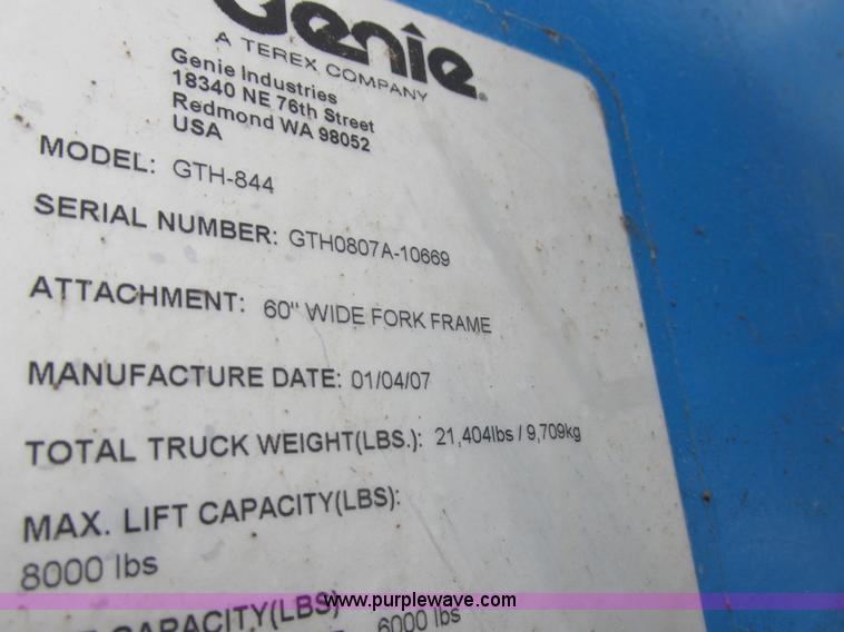 image for item K2174 2007 Genie GTH844 telehandler