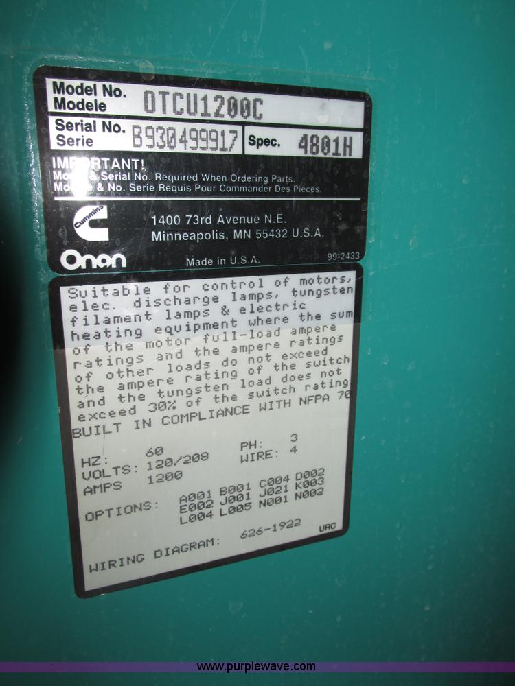 image for item H4602 1993 Onan 350DFCC generator