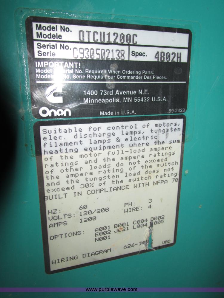 image for item H4602 1993 Onan 350DFCC generator