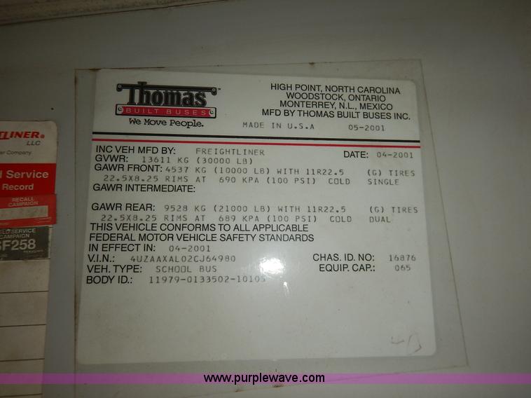 image for item J3807 2002 Thomas Built FS65 school bus