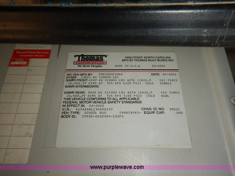 image for item J3830 2003 Thomas Built FS65 school bus