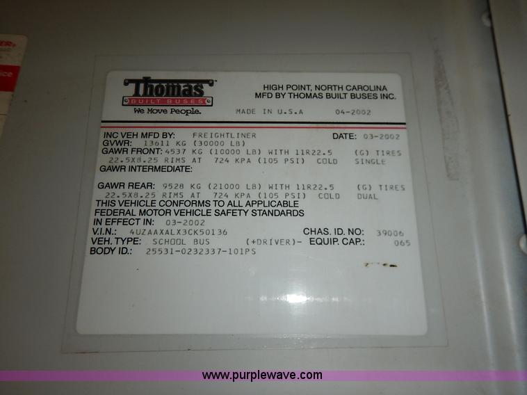 image for item J3831 2003 Thomas Built FS65 school bus