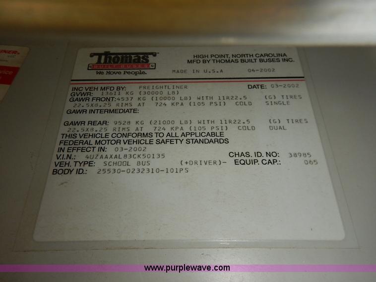 image for item J3832 2003 Thomas Built FS65 school bus