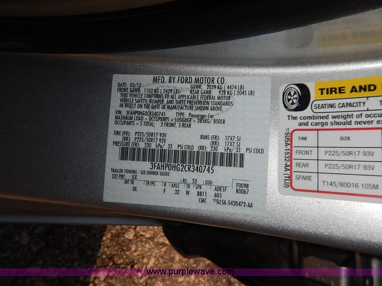 image for item K1512 2012 Ford Fusion SE