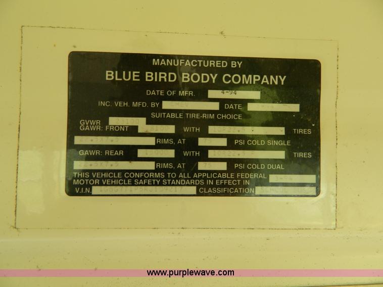 image for item K8138 1995 Blue Bird B7 school bus