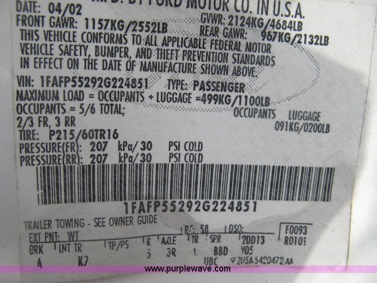 image for item K8683 2002 Ford Taurus SES