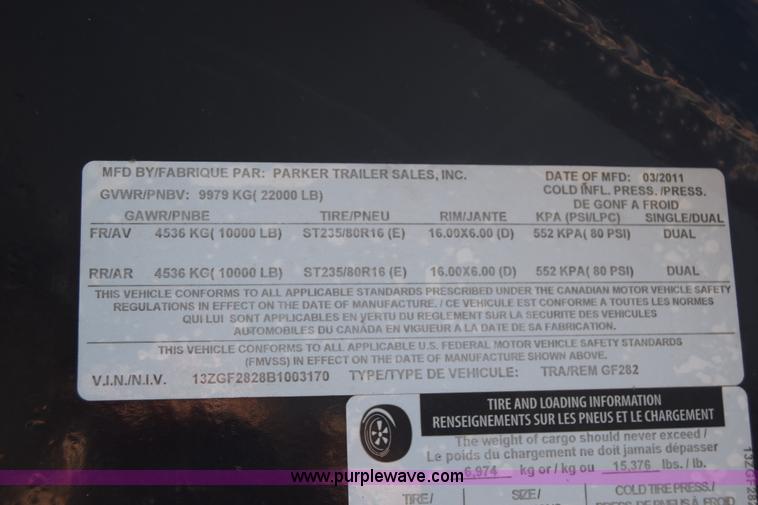 image for item L2519 2011 Parker equipment trailer