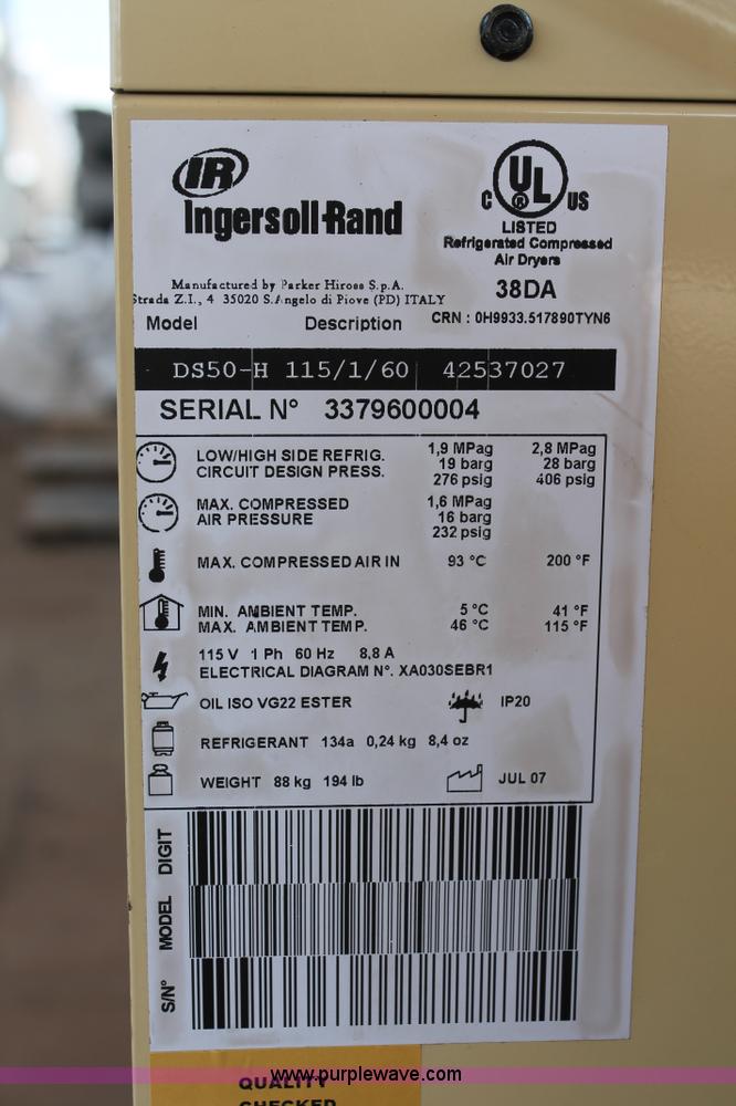 image for item AK9586 Ingersoll Rand DS50-H DryStar refrigerated air dryer