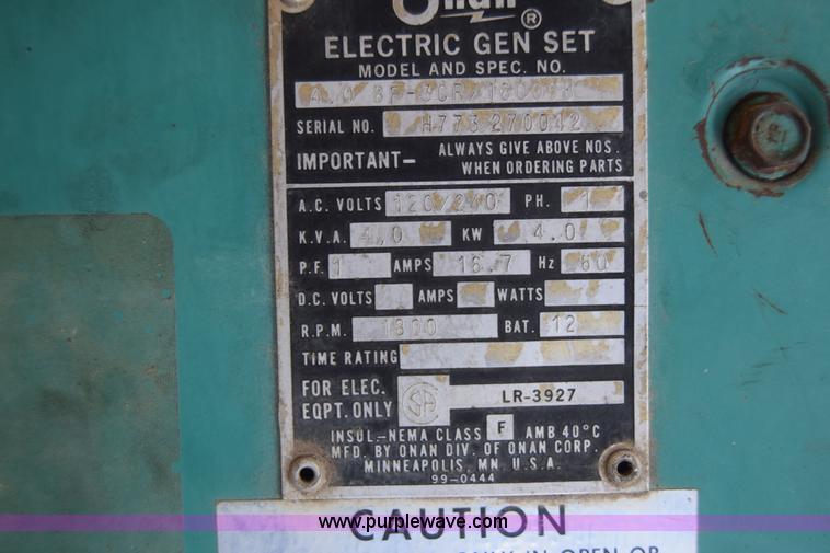 Onan 4.0BF3CR/16000B generator in Wichita, KS Item BM9830 sold
