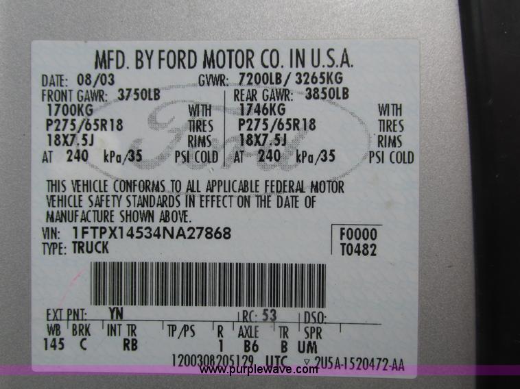 image for item H4557 2004 Ford F150 FX4 SuperCab pickup truck