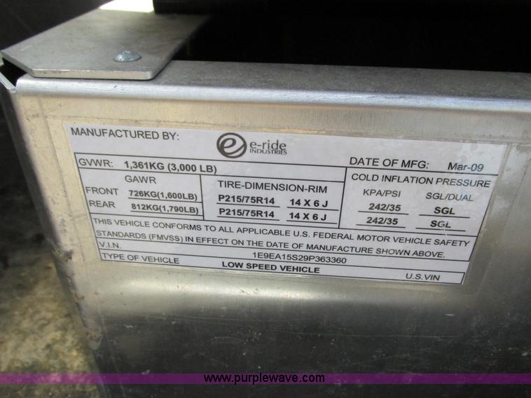 image for item J1762 2009 E-Ride Industries electric utility cart