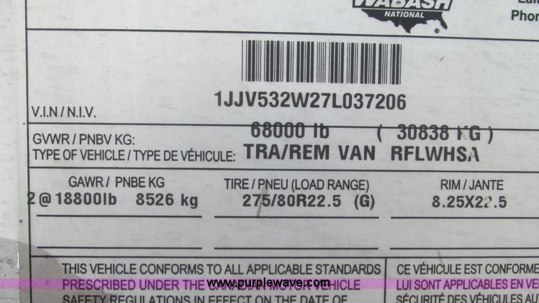 image for item J8551 2007 Wabash refrigerated van trailer