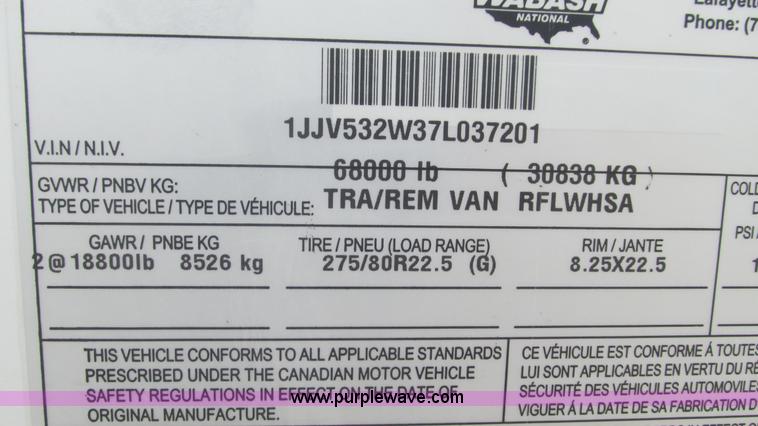 image for item J8553 2007 Wabash refrigerated van trailer