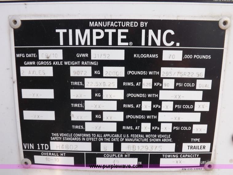 image for item J6901 2011 Timpte Super Hopper double hopper grain trailer