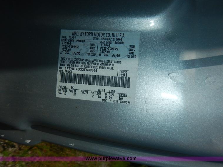 image for item K1568 2002 Ford Ranger XLT SuperCab pickup truck