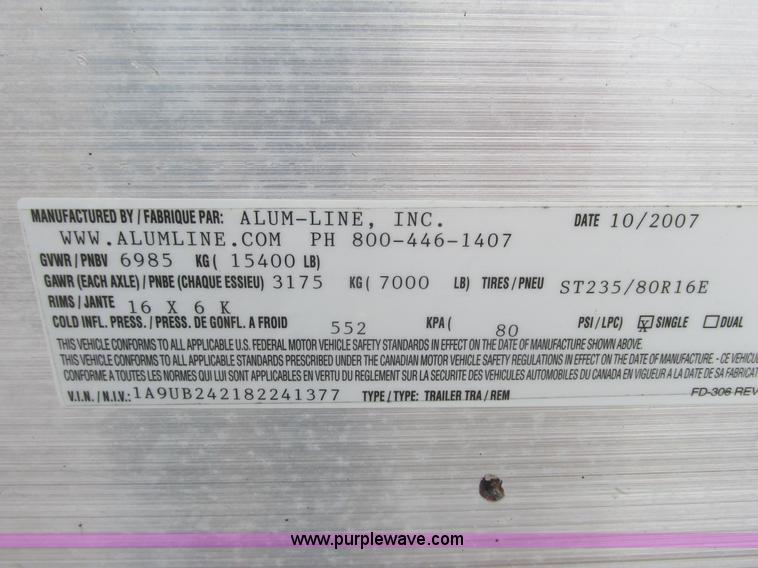 image for item K6510 2008 Alum-Line equipment trailer