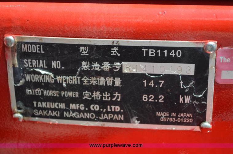 image for item AV9896 2008 Takeuchi TB1140 compact excavator