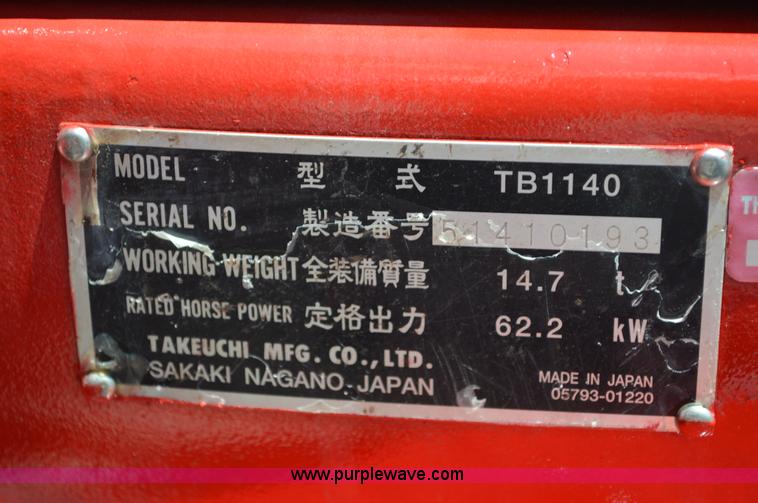 image for item AV9896 2008 Takeuchi TB1140 compact excavator