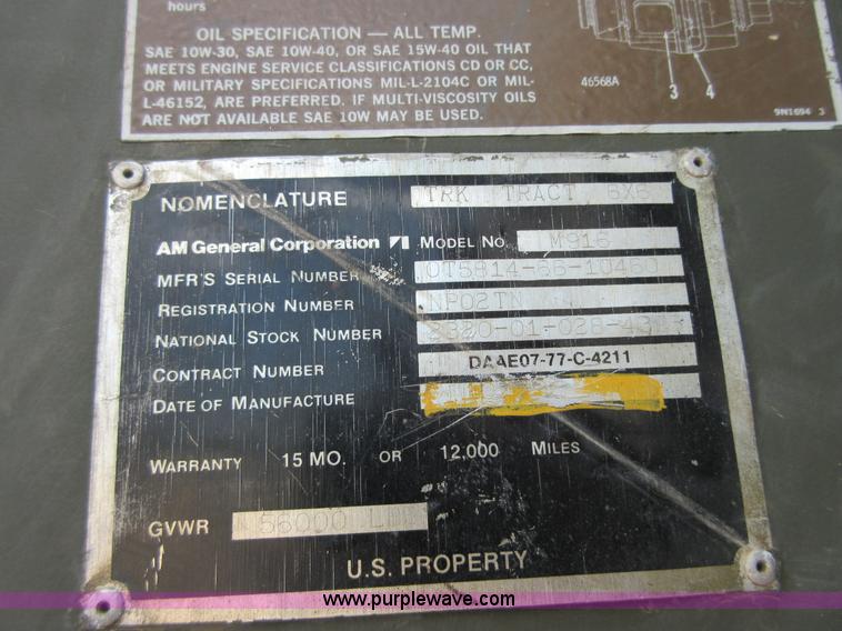 image for item I2028 1979 Am General M916 semi truck