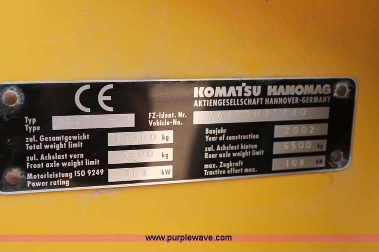 image for item L4368 2002 Komatsu WA270 wheel loader