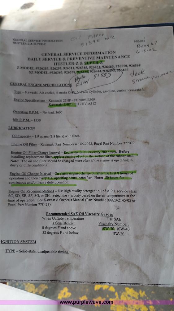 image for item BC9203 2002 Hustler Super Z lawn mower