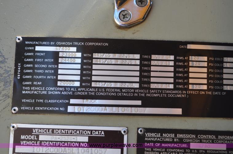 image for item F2497 1990 Oshkosh PA-2526-1 dump truck