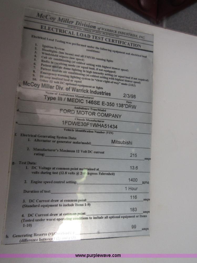 image for item I2013 1998 Ford Econoline E350 ambulance