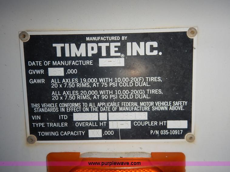 image for item K1594 1994 Timpte Super Hopper Convertible double hopper bottom grain trailer