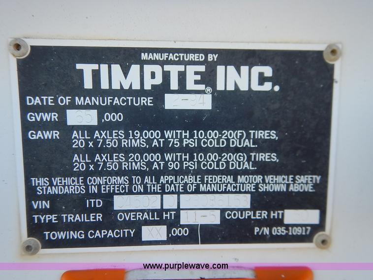 image for item K1594 1994 Timpte Super Hopper Convertible double hopper bottom grain trailer