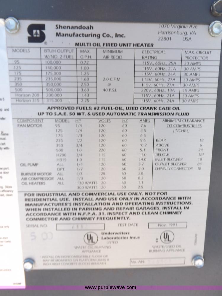 image for item J6875 Shenandoah horizontal multi oil furnace